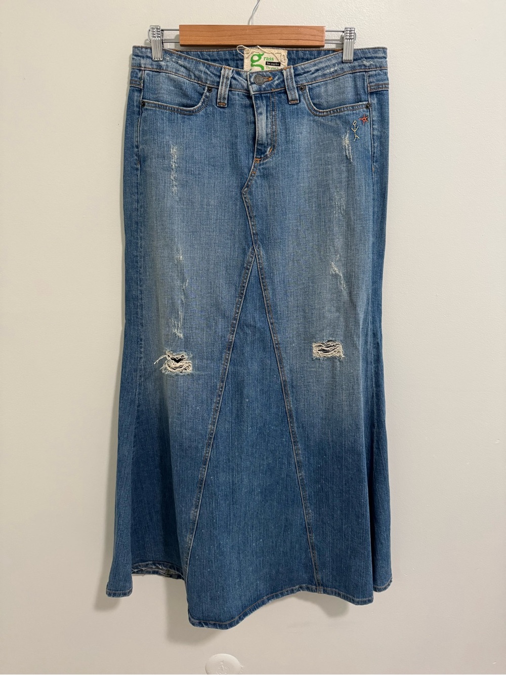 Grass Los Angeles Embellished Denim Maxi Skirt